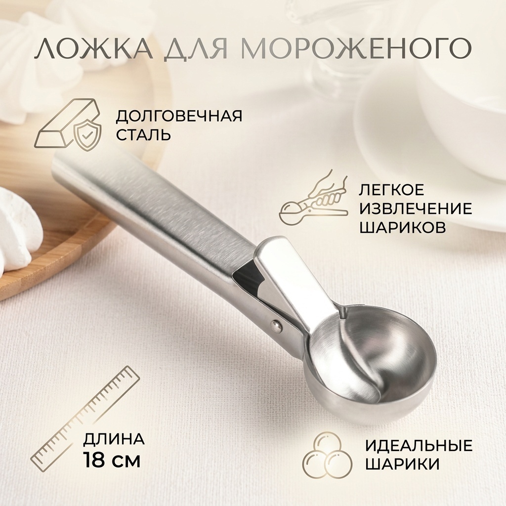 Ложка для мороженого сталь, 1 шт
