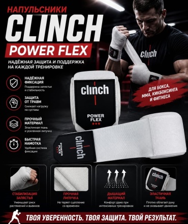Clinch Бинты для единоборств белый 400 см