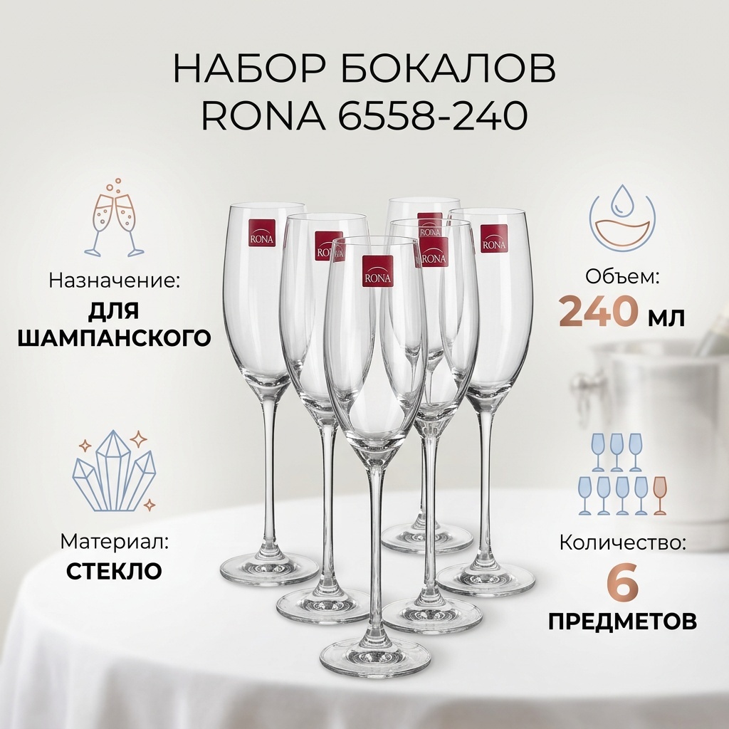 Набор бокалов RONA 240 мл, стекло, 6 шт