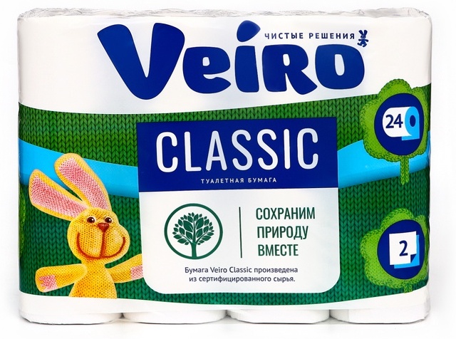 Veiro туалетная бумага 2-слойный 24 шт, первичная целлюлоза
