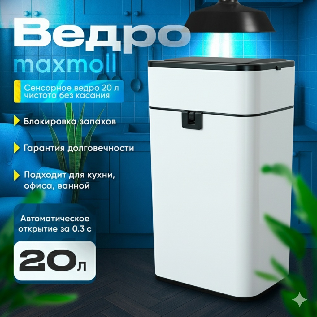 Мусорное ведро MAXMOLL с крышкой MAXMOLL 20WHITE 20 л