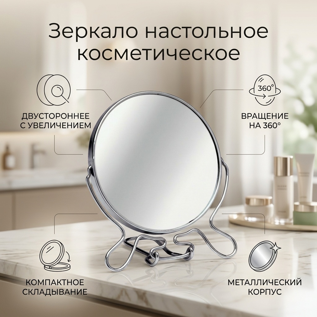 Зеркало настольное косметическое 19528122022 19 см