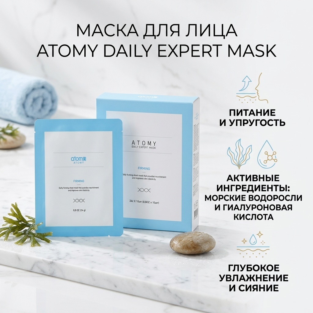 Маска для лица Atomy тканевая Daily expert mask питание и упругость 10 шт