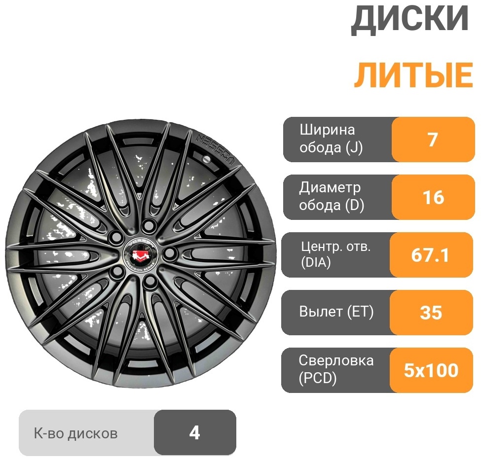 RNO 2078 7x16/5x100 D67.1 ET35 4 диска черный матовый