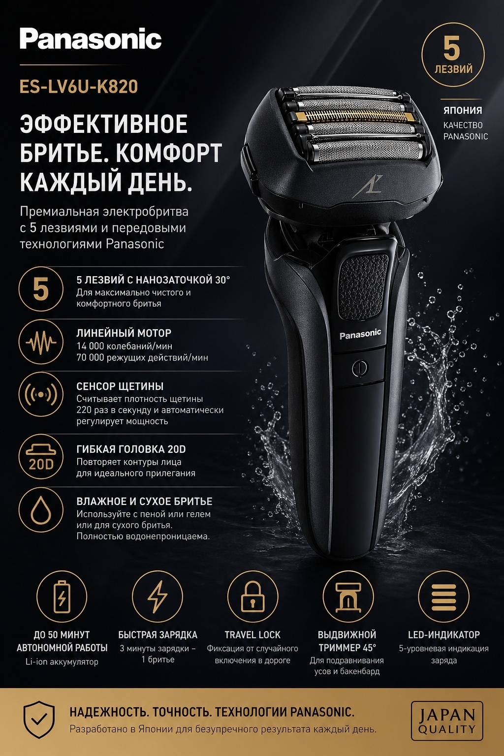 Электробритва Panasonic ES-LV6U-K820 сеточная