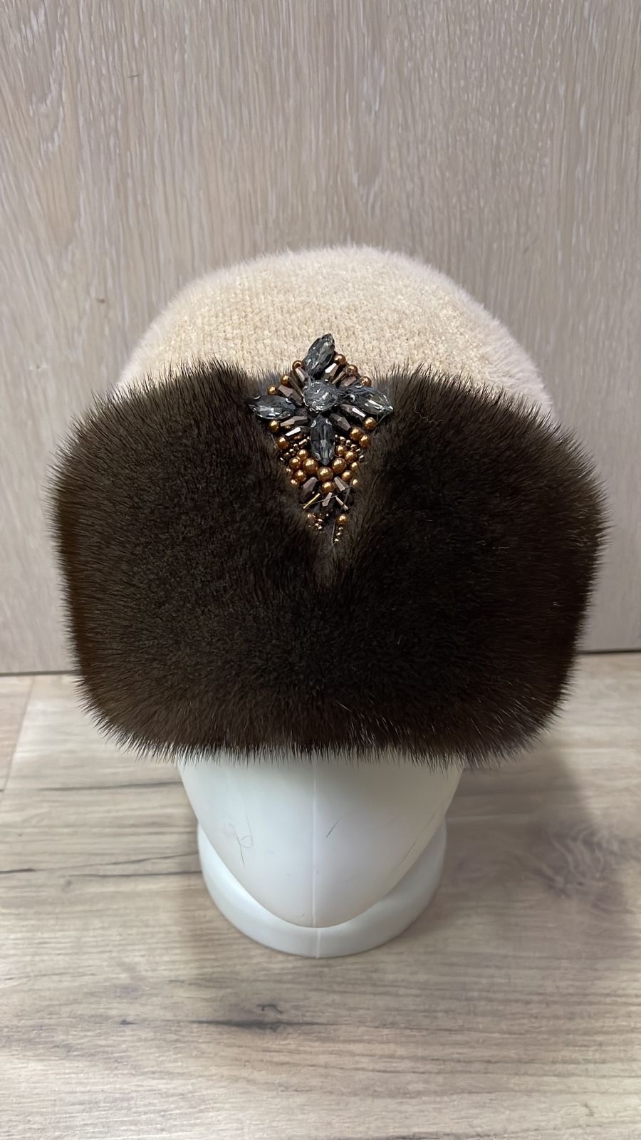 Шапка SemiFur размер 56, 57, 58, 59, бежевый, коричневый