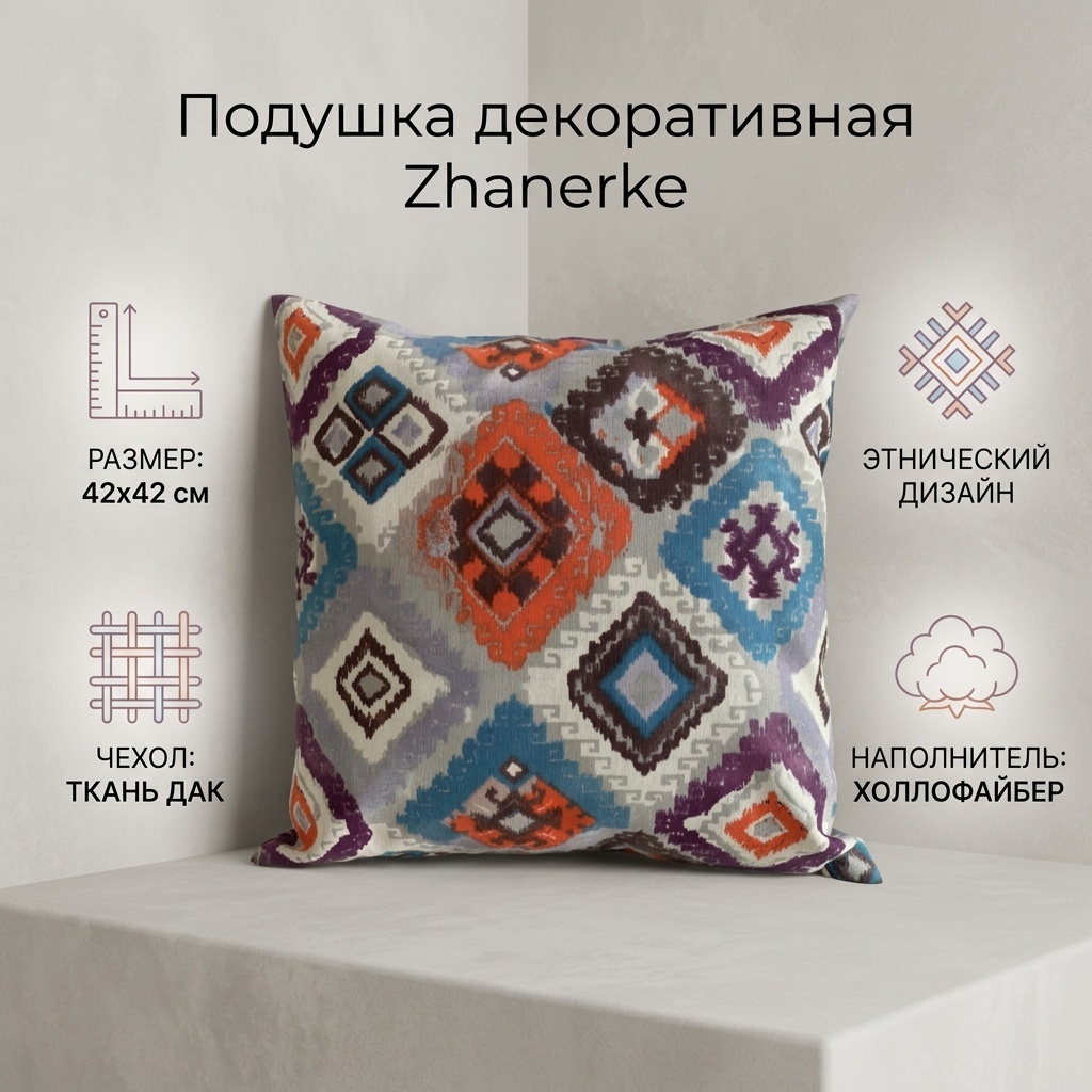 Подушка декоративная 42x42 см, Zhanerke этно подушка