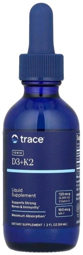 Trace Minerals Research Ionic Vitamin D3+K2, Витамин Д3 5000 IU + К2 100 мкг, 296 порций капли 59