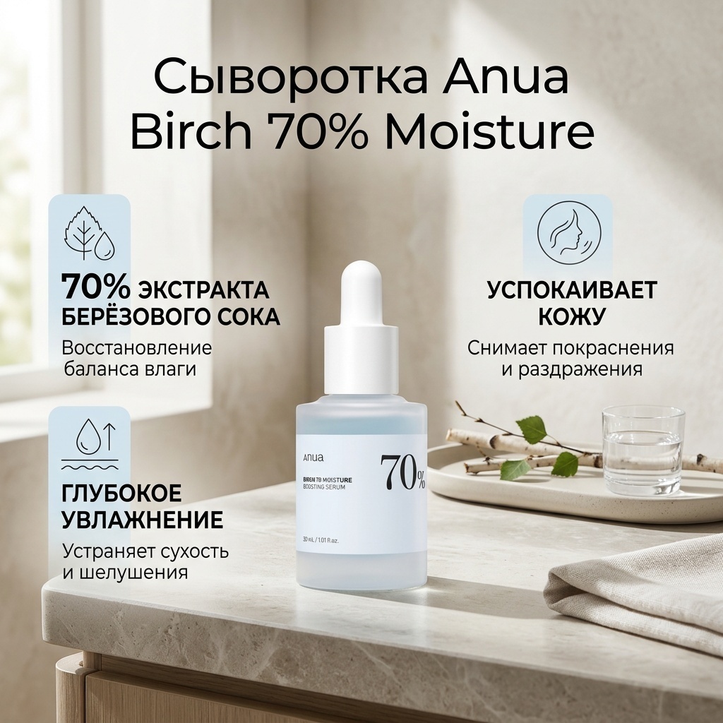 Anua сыворотка Birch 70% Moisture для лица 30 мл
