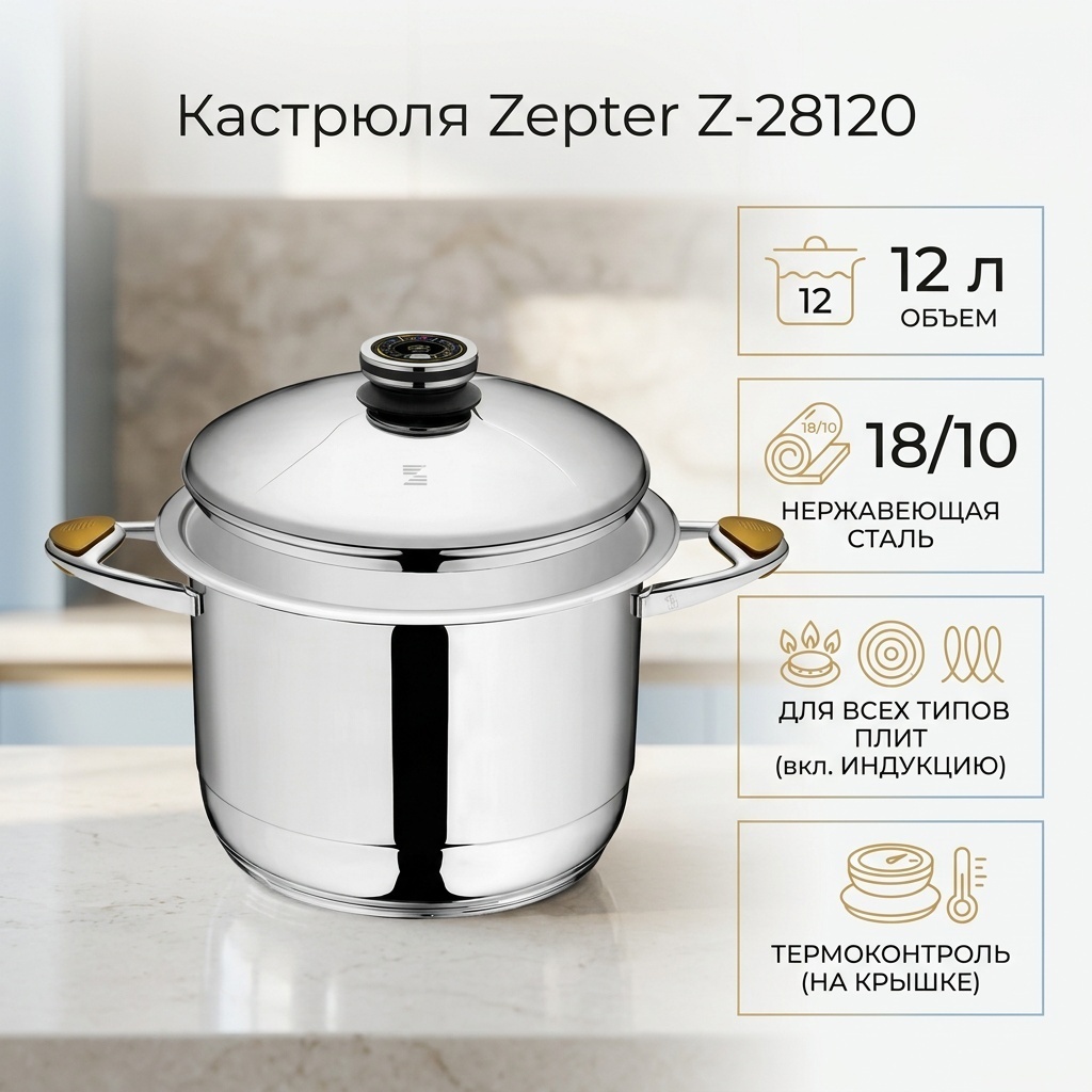 Кастрюля 12 л, Zepter Z-28120 сталь