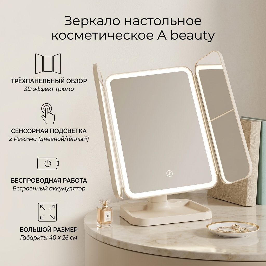 A beauty зеркало настольное косметическое 40х26 см