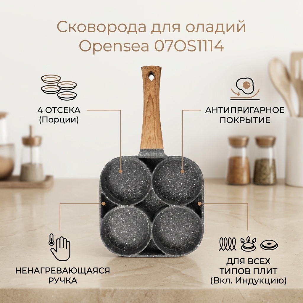 Сковорода порционная Opensea базовая 18 см с антипригарным покрытием, алюминий