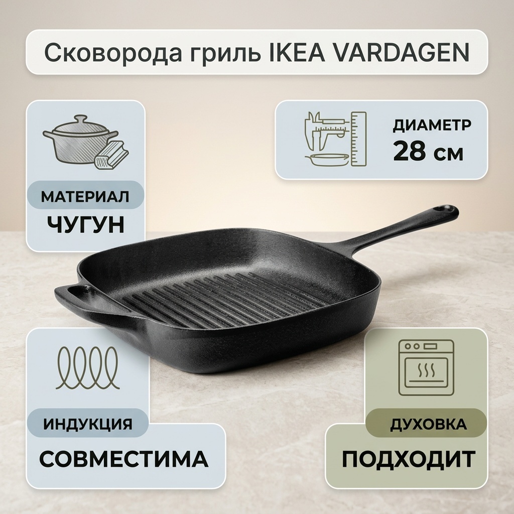 Сковорода гриль IKEA Вардаген 28 см , чугун