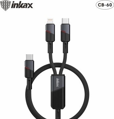 Кабель Inkax USB TypeC (F), USB TypeC (M), Lightning, 1.2 м, черный