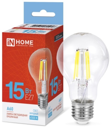 IN HOME 15W E27, филаментная, холодный белый
