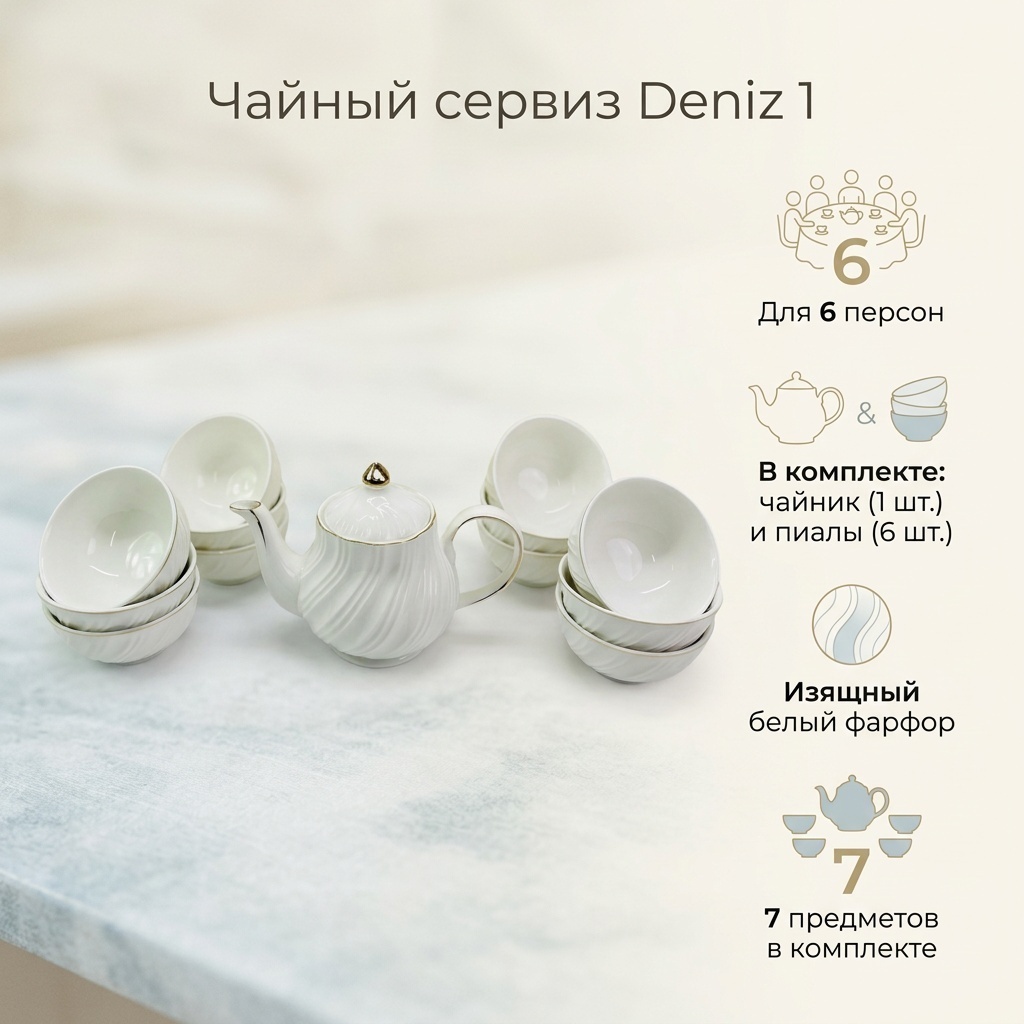 Сервиз на 6 персон Deniz , предметов: 7, чайный, фарфор