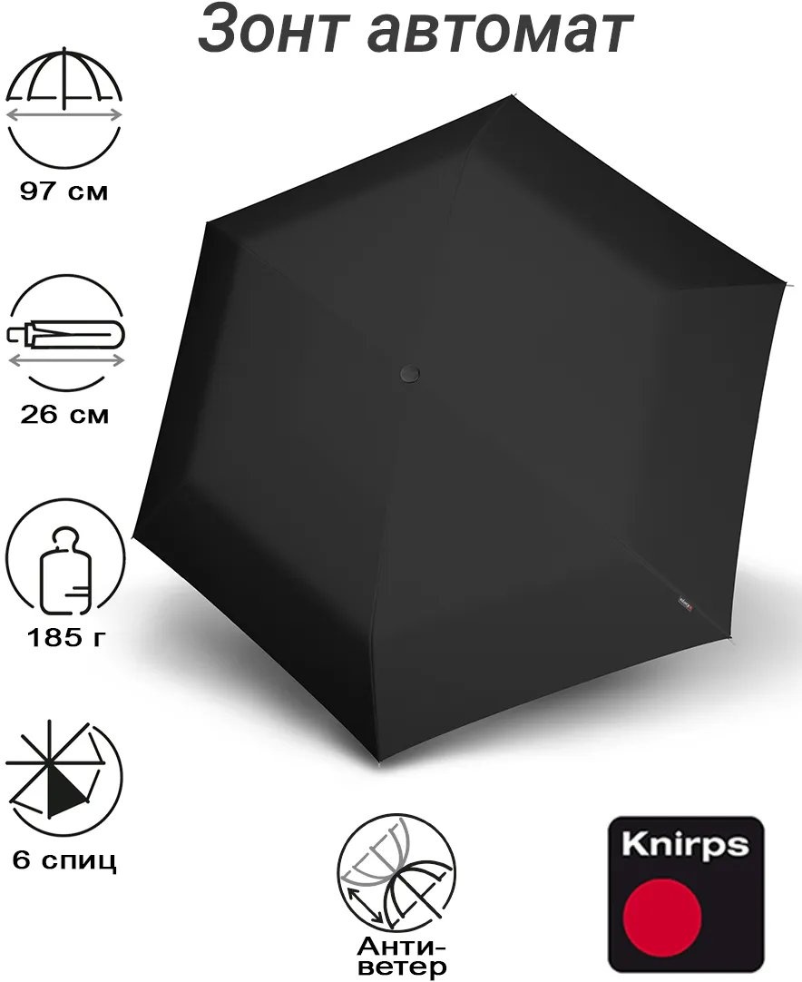 Складной зонт KNIRPS полуавтомат черный