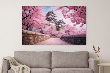 Картина Японская весна и замок 90x60 см