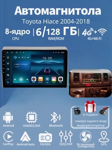 JSD 4G Toyota Hiace 2004-2018+6Gb+128Gb+камера заднего вида и видеорегистратор в штатное место Toyota