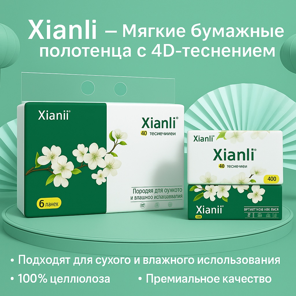 Xianli туалетная бумага 3-слойный 6 шт, первичная целлюлоза