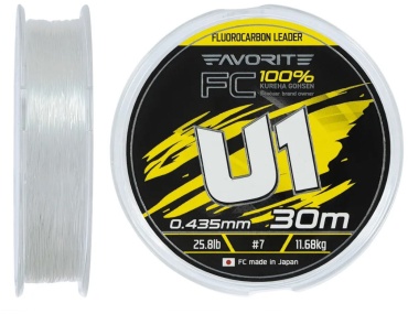 Favorite флюорокарбоновая леска U1 FC 30m# 7.0/0.435mm 25.8lb/11.68kg 0.435 мм прозрачный