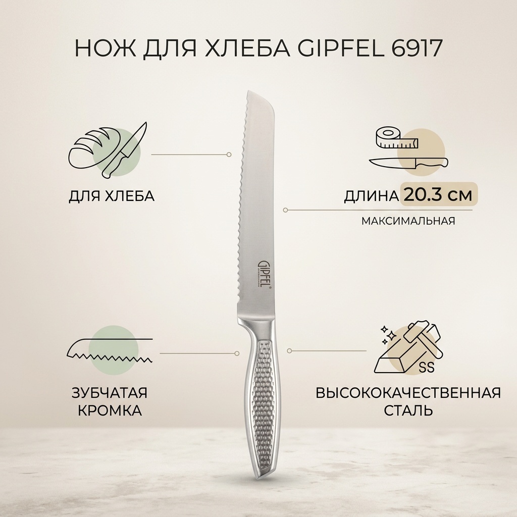 Нож для хлеба GiPFEL, лезвие: сталь 1 шт