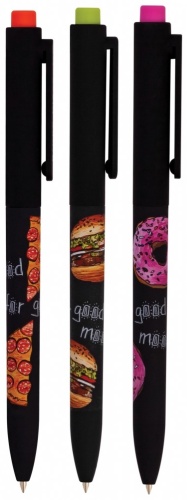 Ручка шариковая Bruno Visconti FunClick Food in black 3 шт, 0.7 мм, цвет чернил синий