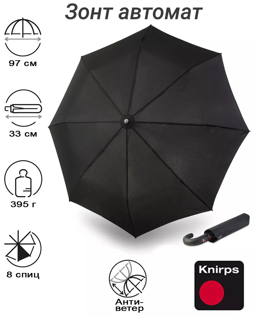 Складной зонт KNIRPS полуавтомат черный