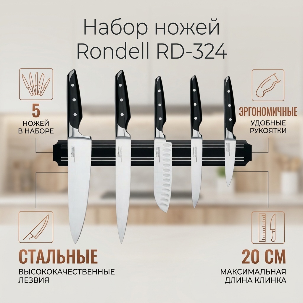 Набор ножей Rondell RD-324, лезвие: сталь 5 шт