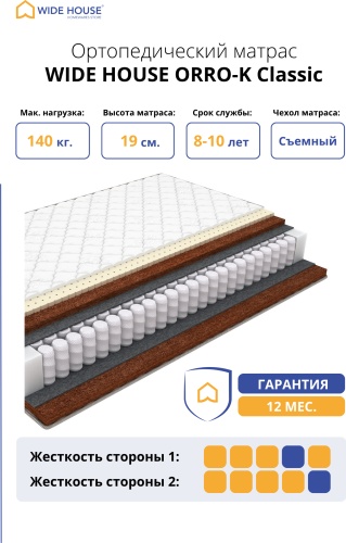Матрас WIDE HOUSE ORRO-K Classic, 130x195x19 см