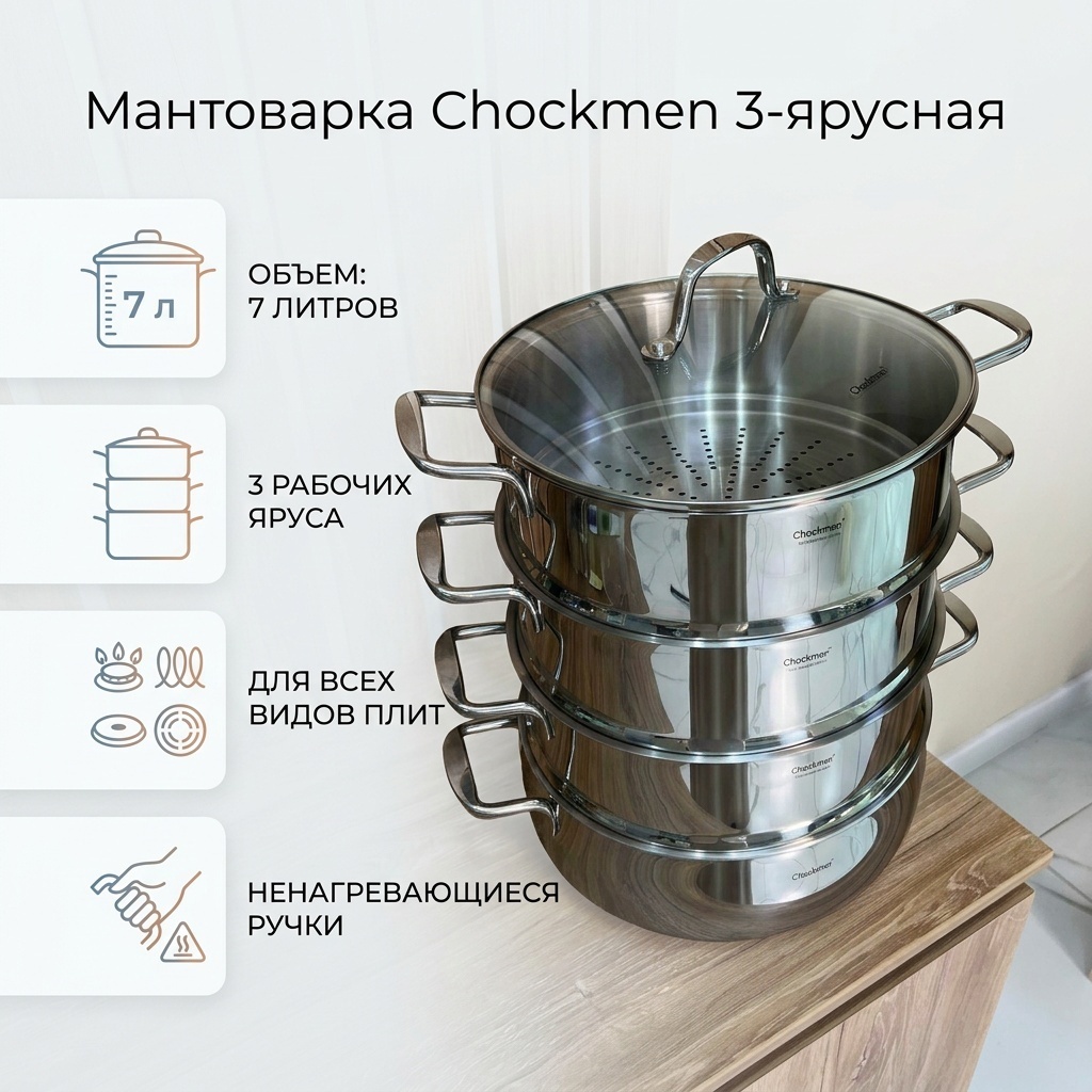 Мантоварка Chockmen 30см, 7л из нержавеющей стали
