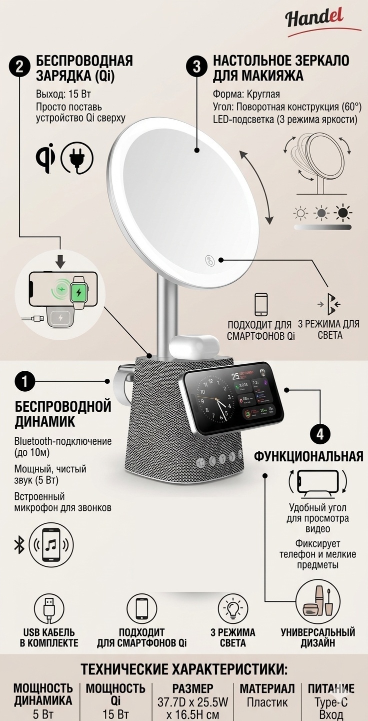 Handel зеркало настольное косметическое 37.7D x 25.5W x 16.5H см