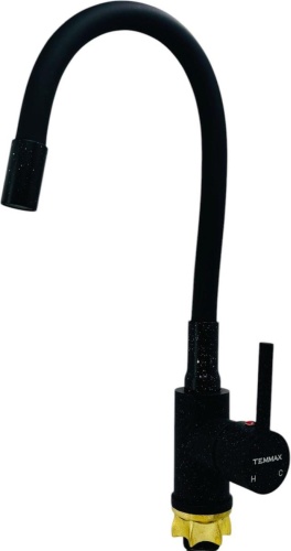 Смеситель с гибким изливом TEMMAX TM-122-1, нержавеющая сталь, цвет черный