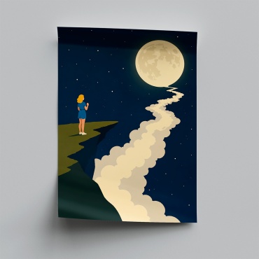 PEMIKAN CRAFT постер Девушка на утесе перед луной 30x40 см