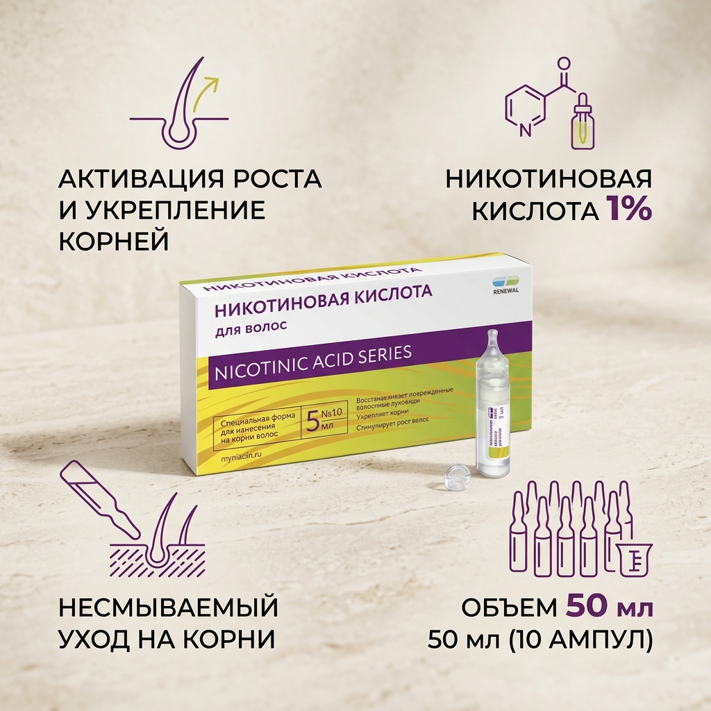 Renewal Никотиновая кислота 1% лосьон в ампулах 50 мл