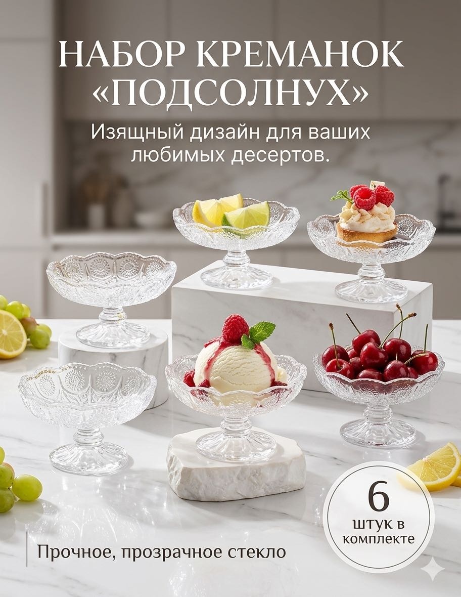 Креманка 30381594_232396550 фигурная 6 шт, стекло