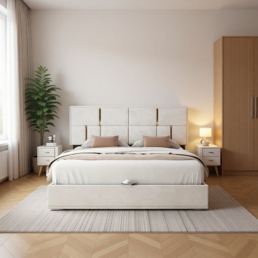 Кровать NC comfort IVORY 200x200 двуспальная, 200x200 см (с матрасом, подъёмный механизм) белый, мультиколор