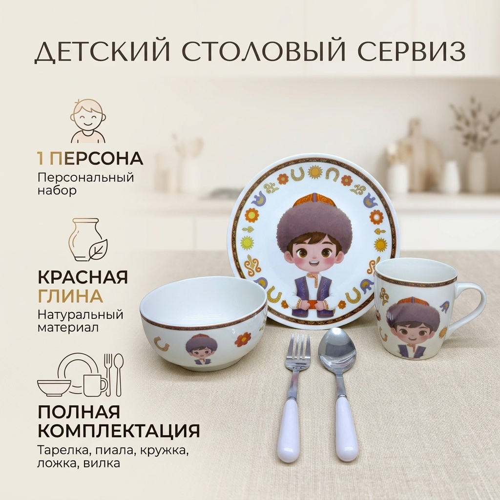 Сервиз на 1 персону , предметов: 5, столовый, красная глина
