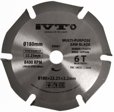 Пильный диск по дереву IVT 02667, 180x22.23 мм, 6Т