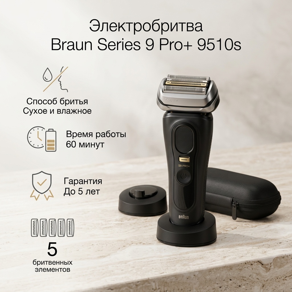 Электробритва Braun Sereis 9 Pro+ 9510s роторная