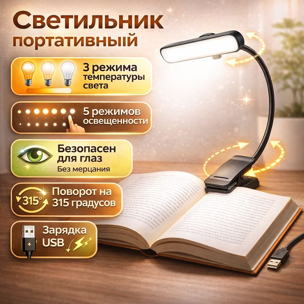 Светильник для чтения книг ZENOX 012 4 В