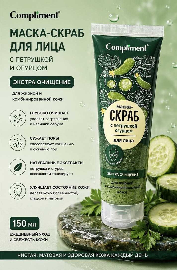 Compliment скраб маска-скраб с петрушкой и огурцом 130 мл