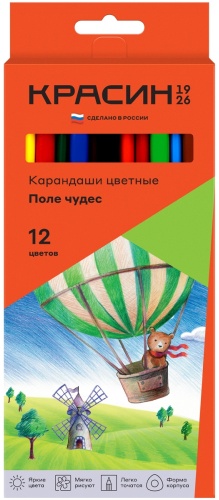Карандаши цветные Красин "Поле чудес", 12цв., трехгр., заточен., картон, европодвес