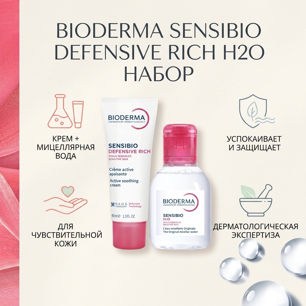 Bioderma Sinsibio Defensive Rich H2O для чувствительной кожи набор по уходу за лицом унисекс