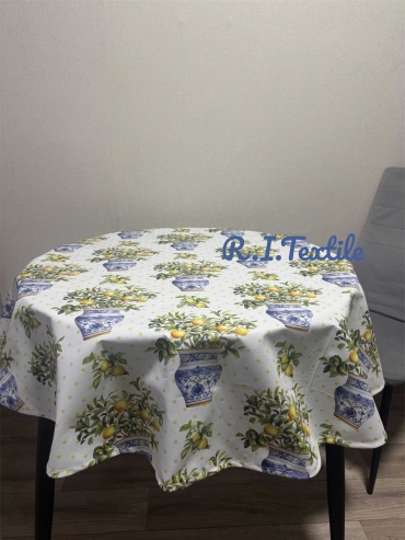 Скатерть R.I.Textile Лимоны/синий 175x175 см, полиэстер, хлопок, дак, 1 шт