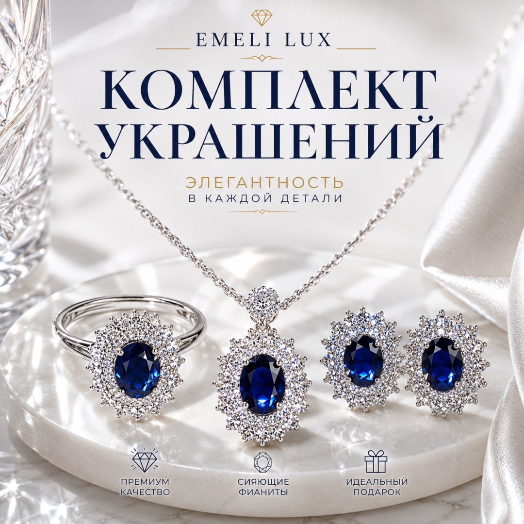 Emeli lux N1 вес 2 г сплав покрытый серебром 925, сплав с родиевым покрытием, фианит