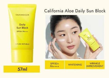 Nature Republic крем California Aloe Daily Sun Block SPF50+PA++++ для лица, для зоны декольте 57 мл