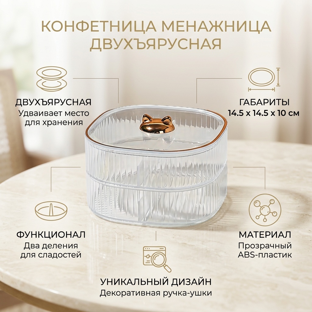 Конфетница Менажница двухъярусная овальная 1 шт