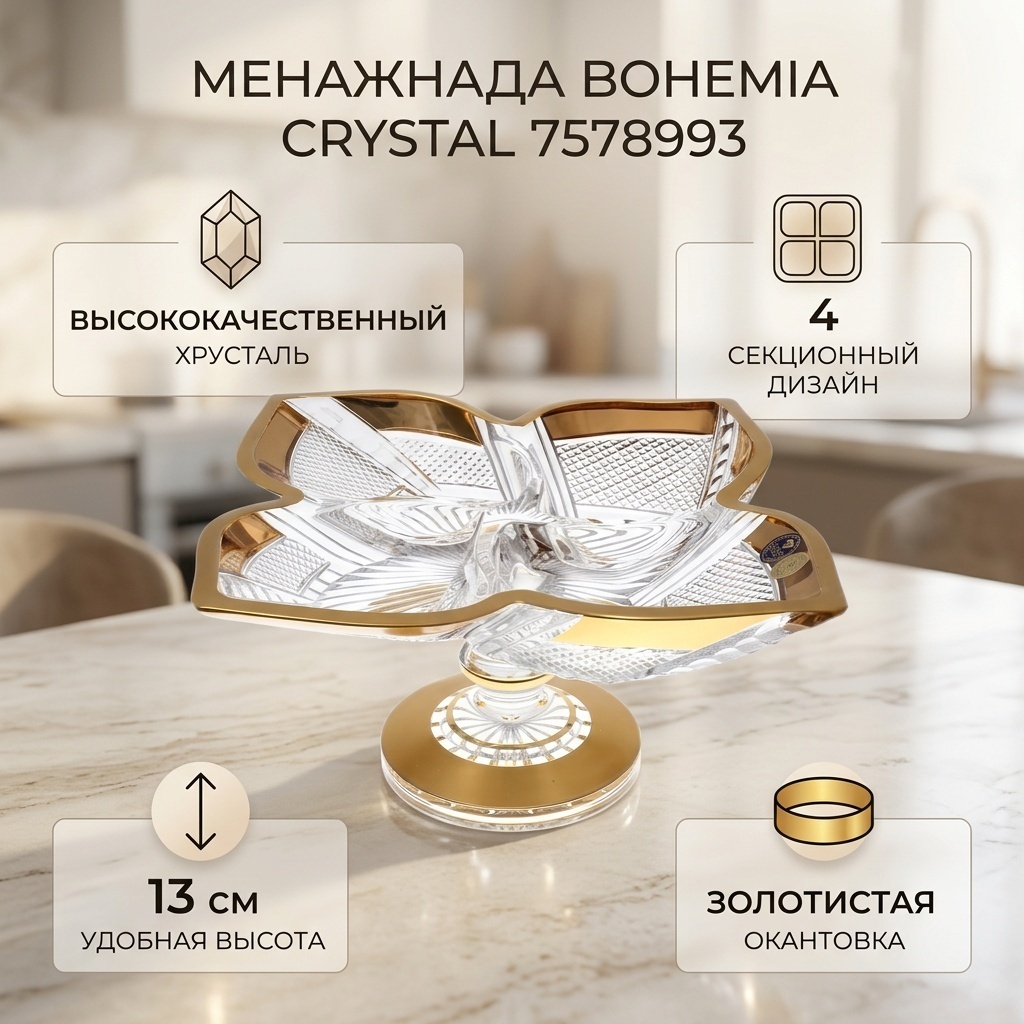 Bohemia Crystal менажница 7578993 квадратная 1 шт