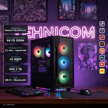 Tehnicom i5-14400F / RX 6500 XT 4 Гб / 64 Гб / 4000 Гб HDD+SSD 2000 Гб / Win 11 Pro